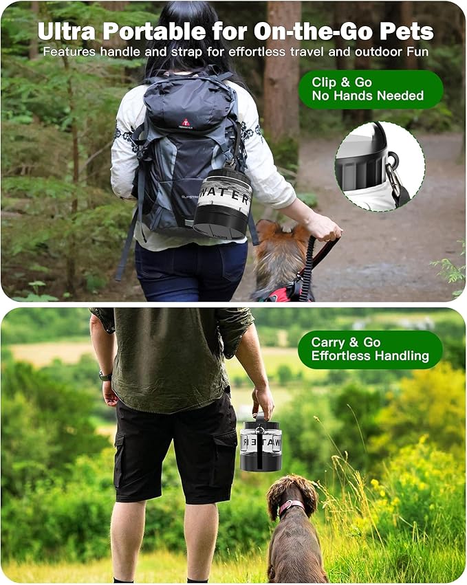 Dog Water Bottle Portable Bowls - 56oz Large Travel Water Bowl Dispenser for Dogs, Pet Camping Beach Essentials Traveling Car Park Accessories, Leak Proof Pet Drinking Dispenser for On The Go, Black