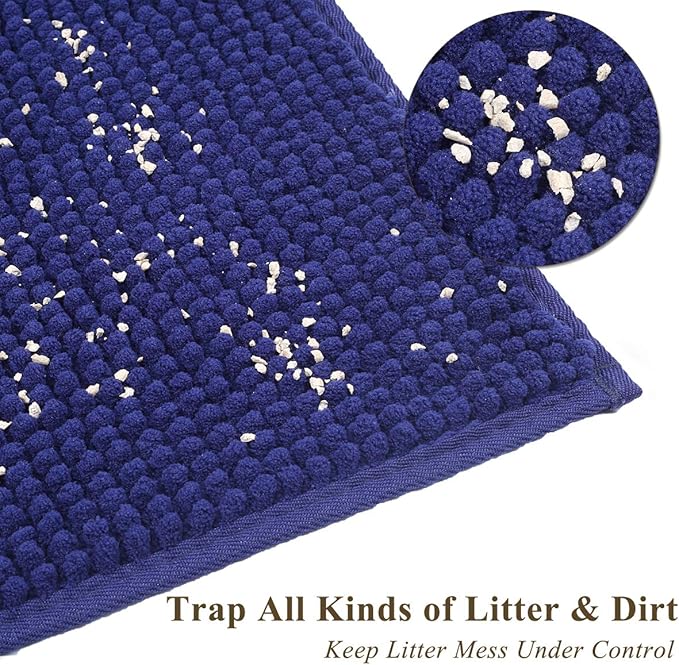 VIVAGLORY Cat Litter Mat Softgrip Litter Trapping Mat, Muddy Litterbox Rug for Indoor & Floor, Machine Washable Easy Clean Soft Microfiber for Cat, 31"× 20", Navy Blue