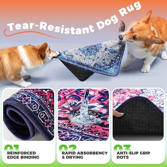 Hompet 2 Pack Super Absorbent Dog Door Mat for Muddy Paws, Washable Pee Pads for Dogs, Reusable Puppy Training Pads, Quick Dry Non-Slip Pet Entryway Rug, Leak-Proof Potty Pad for Indoor Floors 24.8x54