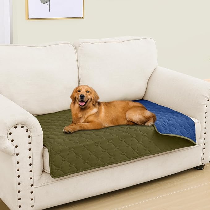 Smiry Waterproof Dog Bed Cover Blanket, Soft Reversible Pet Blanket, Washable Leakproof Cats Dogs Couch Cover for Sofa, Couch, Furniture, Plaid (30x53 Inch, Green/Navy)