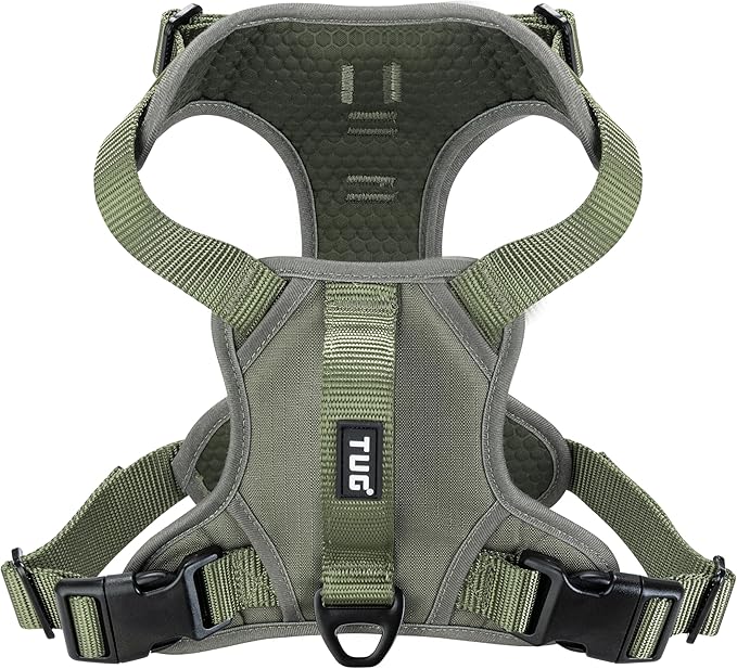 TUG Dog Harness with 2 Leash Connection Points | Adjustable, Padded, Lightweight | Handle on Back | No-Pull Front Clip (XL, Green)