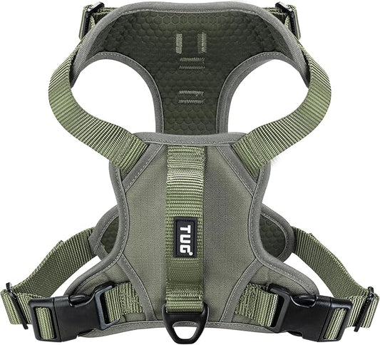 TUG Dog Harness with 2 Leash Connection Points | Adjustable, Padded, Lightweight | Handle on Back | No-Pull Front Clip (XL, Green)