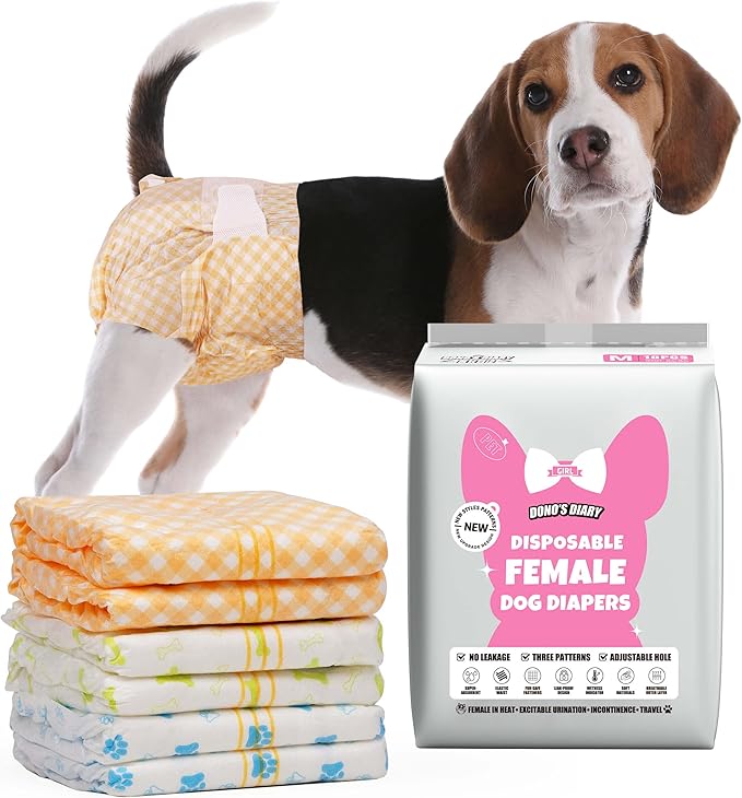 Dono Disposable Dog Diapers Female with Wetness Indicator, Disposable Doggie Diapers for Female Dogs in Heat, Super Absorbent Puppy and Kitten Doggie Diapers Female for Small Medium Large Dogs