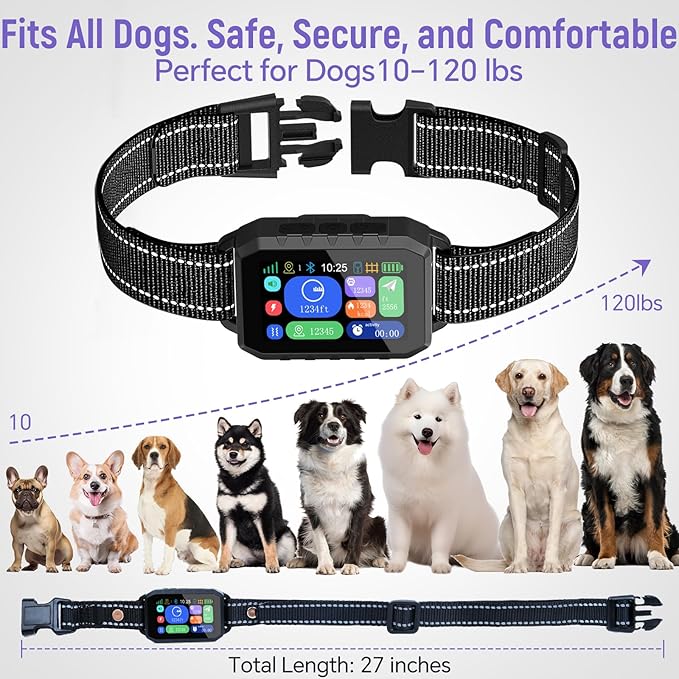 GPS Wireless Dog Fence – with Dog Collar, Remote & Free App, Custom GPS Fence, Adjustable Beep/Vibration/Static, IP67 Waterproof, Long Battery Life, for Dogs 10–120 lbs, Remote Kit