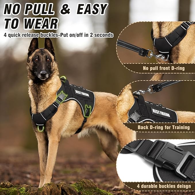 Tactical Dog Harness for Large Dogs,No Pull Military Dog Vest with Handle,Reflective Heavy Duty Pet Harness for Walking Hiking Training Black L