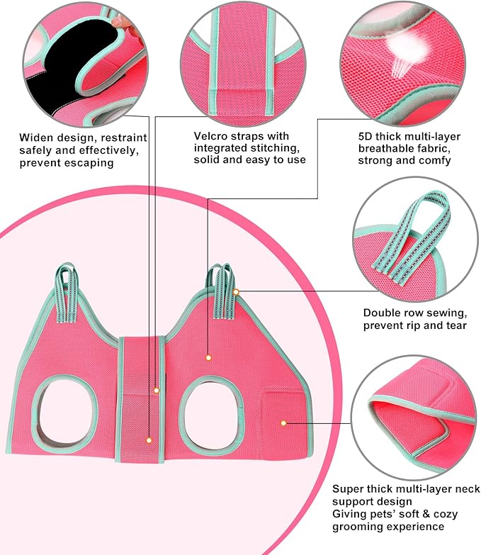 Dog Grooming Hammock,XS Pink Hanging Harness Holder for Nail Clipping/Trimming,Grooming Sling Hanger with Thick Fabric Neck Support,Strap Restraint for Claw Care