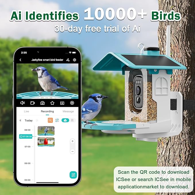 Smart Bird Feeder with Camera Solar Powered - AI Bird Identification, 2K HD Video Live Stream Camera, 3MP Photos, 2.9in Focus, Gifts for Mom Dad Birdlovers, Blue