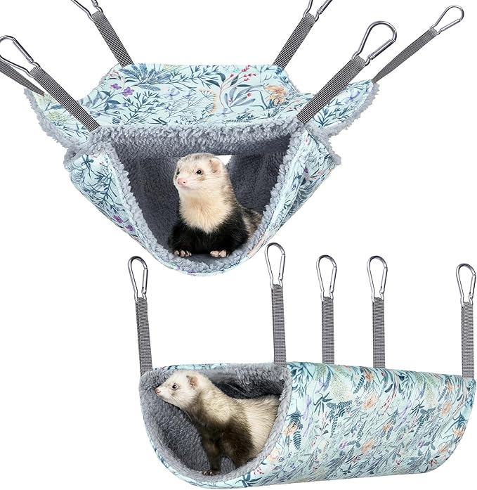 Bienbee 2 Pcs Ferret Rat Hammock Set for Cage Washable Guinea Pig Hideout Bed Soft Small Animal Hammock Tunnel Toys Ferret Cage Accessories for Hedgehog Sugar Glider Squirrel Hamster
