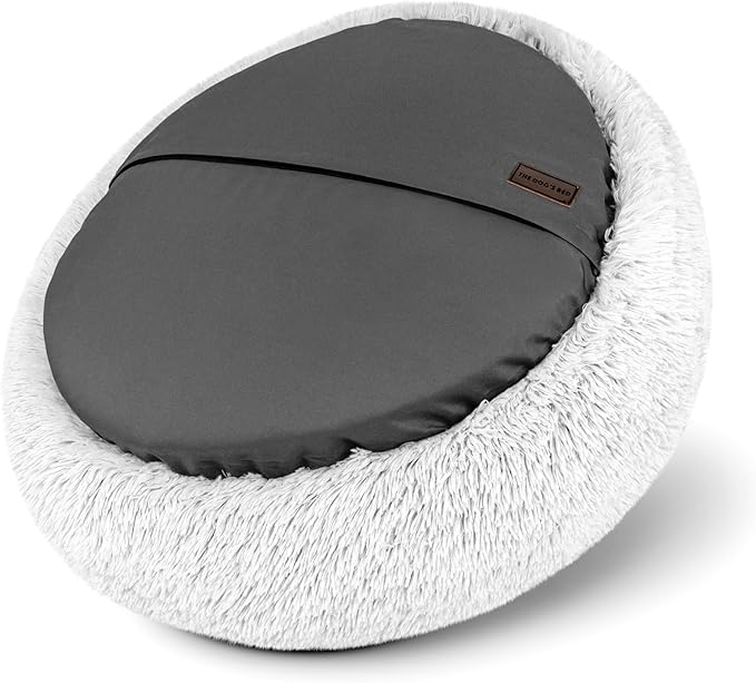 The Dog’s Bed Sound Sleep Donut Dog Bed, Medium Ice White Fur Calming Nest Bed, Veterinary Approved