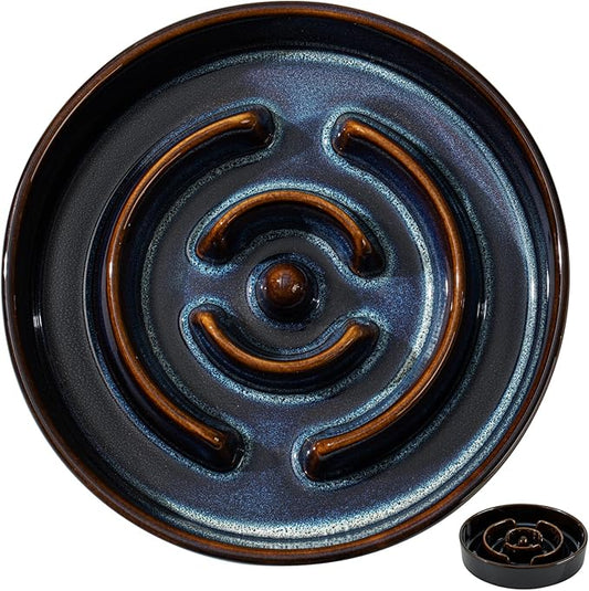 Ceramic 3.2 Cup Dog Bowl Slow Feeder for Large Dog, 9.5inch Pet Slow Dish, Stop Bloat, Preventing Choking(Single Bowl, Starry Sky)