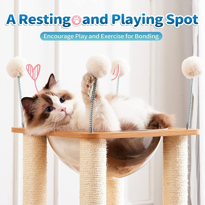 Made4Pets Cat Tree for Indoor Cats, Modern Cat Tower Tall for Large Cats Kitten, Wood Kitty Condo Climbing Furniture Heavy Duty, Vesper Cute Castle with Scratching Post and Ramp