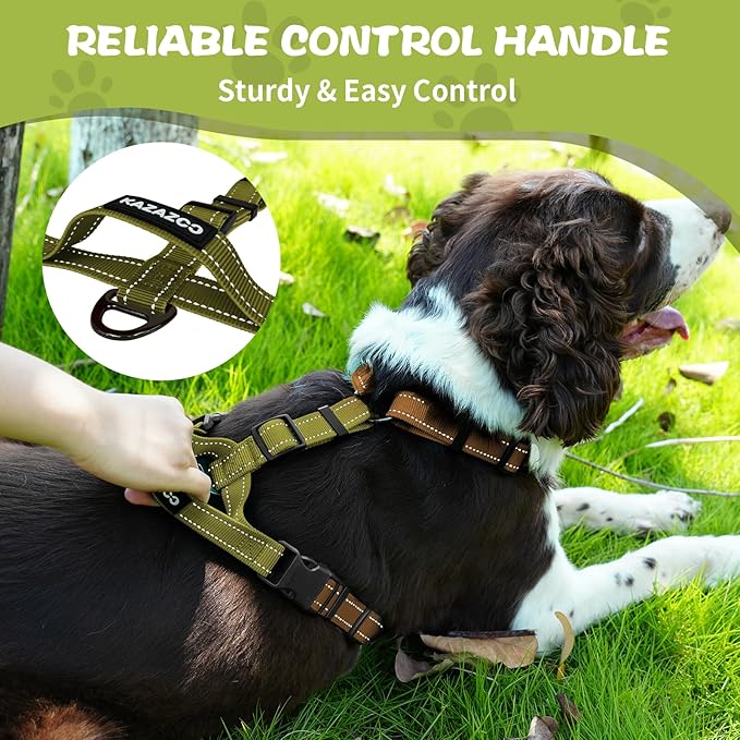 No-Pull Harness,Y-Shaped Design,Buckle-Neck Balance Harness with Reflective Stitching, Ideal for Dog Training and Night Walking, Padded Handle, Durable High-Tensile Nylon-Brown-M