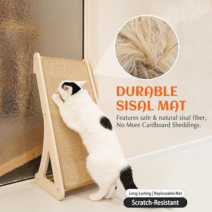 PETKARAY Cat Scratcher, Sisal Cat Scratching Ramp, L Shape Scratch Pad for Indoor Kitty, 27" Wall Furniture Protector with Mouse Toy