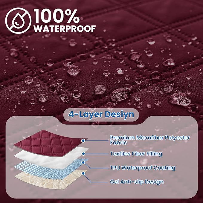 Waterproof Dog Bed Cover Pet Blanket, Soft Couch Cover for Dogs Washable, Non-Slip Dog Blanket Protect Furniture Couch Sofa Car for Puppy Large Dogs Cat Christmas (52x82 Inch, Burgundy)