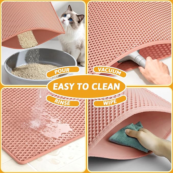 Pieviev Cat Litter Mat Double Layer Waterproof Urine Proof Trapping Mat 1 Pack (Red, 30x24 Inch (Pack of 1))