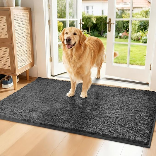 Chenille Absorbent Front Door Mat 72" x 24", Dog Door Mat for Muddy Paws, Trap Dirt Doormat, Mud Mat for Dogs, Washable Non Slip Outdoor Indoor Doormats for Entryway, Grey