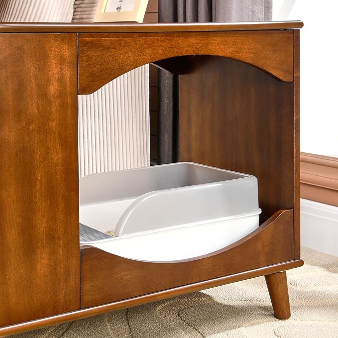 Pet Litter Box Enclosure with Drawer and Storage Shelf, Hidden Litter Box Furniture with Storage Shelf with Cat House Underneath, Indoor Cat House with1 Drawer, Fit Most of Litter Box