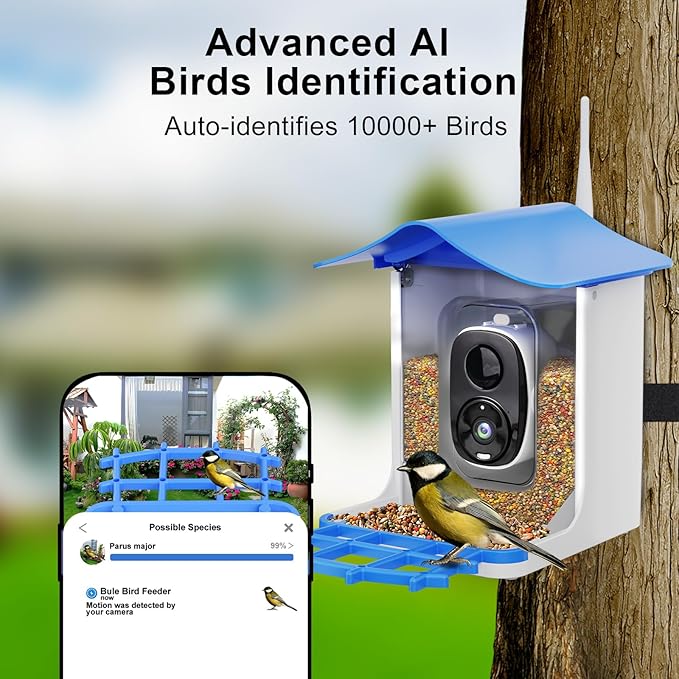 Solar-Powered Smart Bird Feeder with Camera, 3MP UHD Wireless Bird Watching Camera for Outdoors with AI Identify Birds Species, 2L Seed Capacity, and 2K Live Stream, Gift for Birds Lovers, Moms & Dads