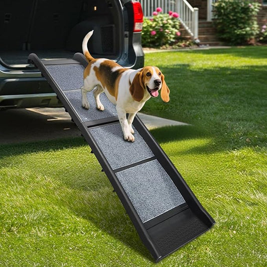 ROBLOCK Folding Dog Ramp for Car, Truck, SUV, Outdoor 61" L Anti-Slip Pet Ramp for Large Dogs, High Bed, Stairs, Couch, with Rug Surface, Raised Siderails, Easy Storage, Supports Up to 150 LBS