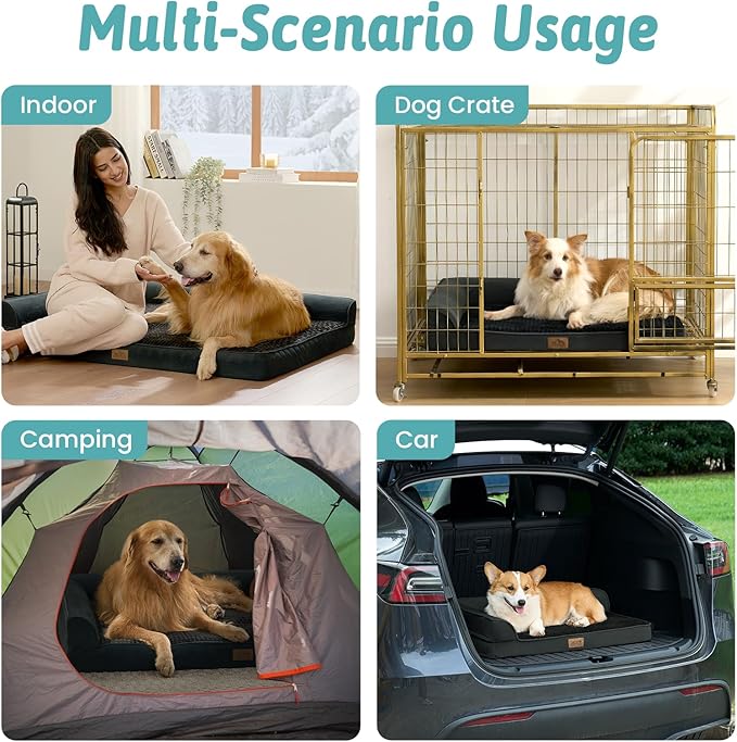 Orthopedic Dog Bed for Extra Large, XXL Dogs Bed, L Shaped Foam Anti-Slip Bottom Giant Pet Cat Sofa with Washable Cover, Suitable for Pet Up to 150 lbs, 48x35x8 inch, Black ﻿