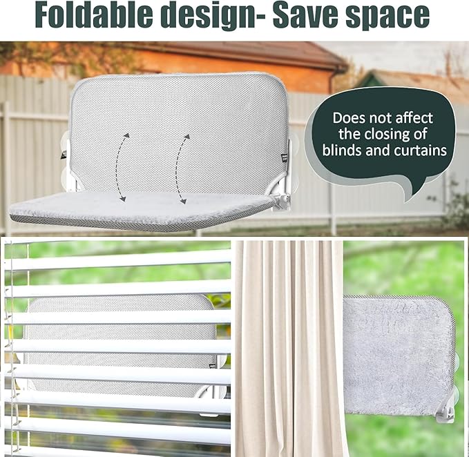 Sunhoo 2PCS Cat Window Hammock Perch Cordless Window Sill Seat Bed Foldable Kitty Lounger Indoor Cats Shelf Stable Upgraded Suction Cup Easy Assembly 20.5 * 11.8in Hold Up to 55lbs (Light Gray, M)