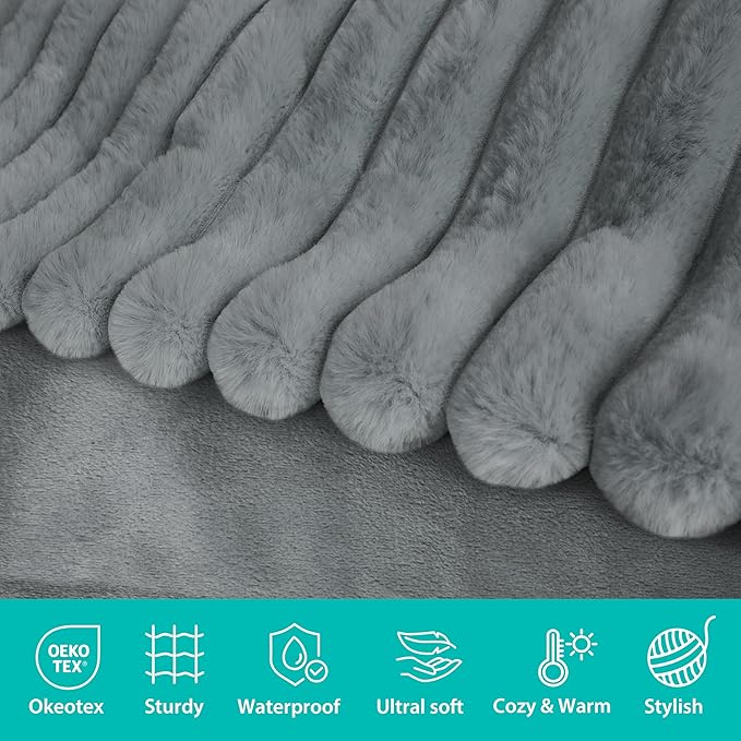 Waterproof Dog Blanket for Bed, Luxury Plush Washable Large Dogs Blankets for Furniture Protection, Super Soft Calming Pet Blanket for Indoors (Grey, 60"x80")