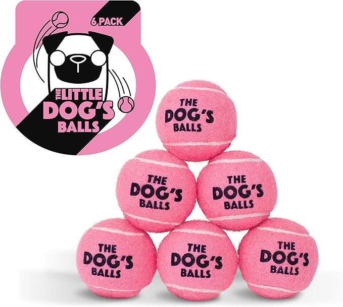 The Little Dog's Balls, Dog Tennis Balls, Pink 6-Pack, Strong Toy for Agility Training, Puppy Training, Play, Exercise & Fetch, 1.9 Inches Diameter
