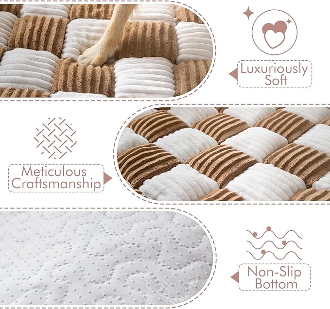 Dog Bed for Couch with Bolster, Comfy Couch Cover for Dogs Washable, Non-Slip Plush Furniture Protector, Calming Fuzzy Lounge Mat, Pet Sofa Accessories (Brown, Small)