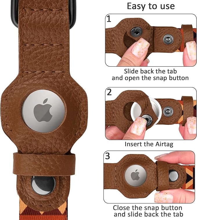 AirTag Dog Collar with Metal Buckle - Printed Nylon Soft Leather Dog Collar with Apple AirTag Holder - Secure Tracking GPS Pet Collars for Girl Boy Small Large Dogs (S, 12"-15" Neck Fit, Tribal)