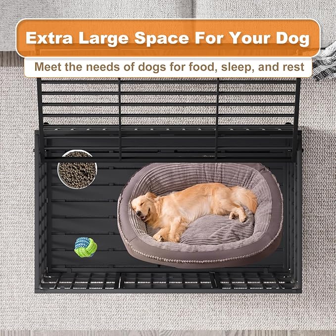 48 Inch Heavy Duty Dog Crate with Wheels,Indestructible Escape-Proof Dog Kennel with Locking Latch and Double Door,Extra Large XL XXL Crate Indoor for Large and Medium Dog with Removable Tray