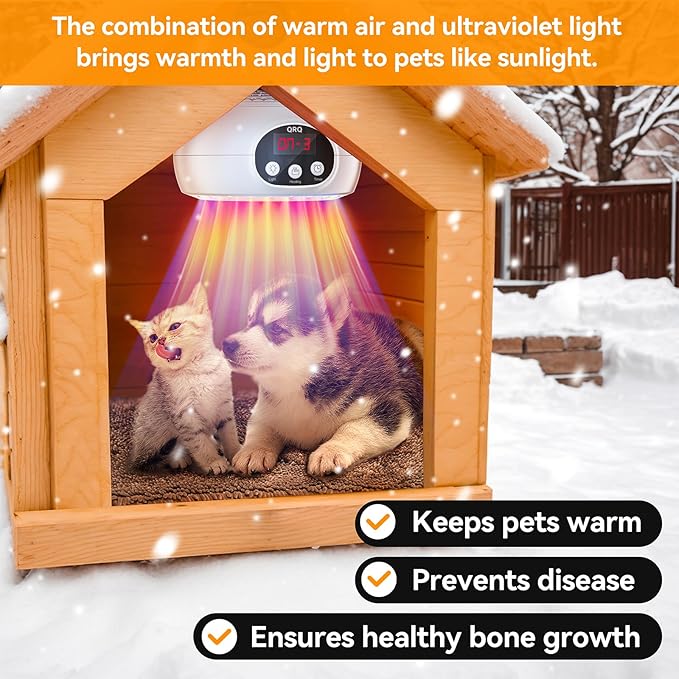 QRQ Chicken Coop Heater, 200W-350W-500W Reptile Heat Lamp Upgraded with UVA UVB Light 3-6-9-12H Timer, Chicken House Dog House Greenhouse Heater Outdoor,for Dog Cats Reptile Bird (White)