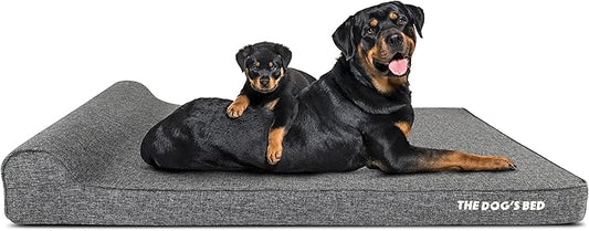 The Dog’s Bed Orthopedic Headrest Dog Bed XXL Grey Linen, Memory Foam, Pain Relief for Arthritis, Hip & Elbow Dysplasia, Post Surgery, Lameness, Waterproof Washable Cover