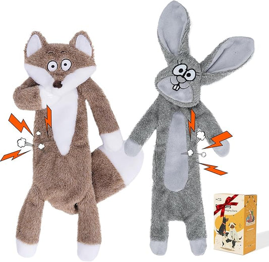 HGB No Stuffing Dog Toys for Aggressive Chewers, Squeaky Crinkle Plush Dog Toys to Keep Them Busy & Puppy Teething for Small, Medium, Large Breed, Cute Bunny & Redfox