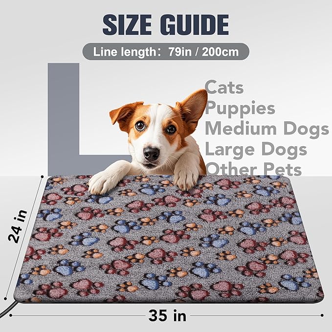 Newget Cat Heating Pad, Large Dog Heating Pad for Arthritis, Heated Dog Warming Pad for Indoor, Pet Heated Pad Blanket with 11 Adjustable Temperature Timer & Chew Resistant Cord (L: 35'' L X 24'' W)