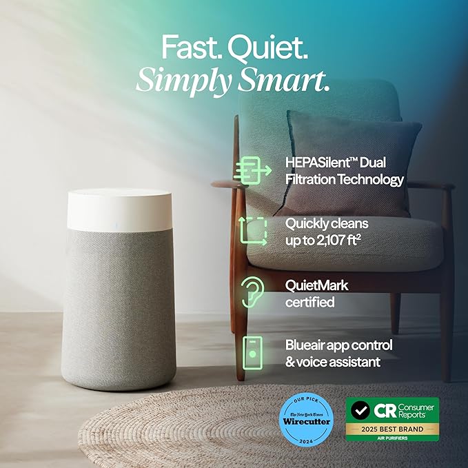 BLUEAIR Air Purifiers for Medium Rooms, Bedroom, Kitchen, Cleans 1,858 sqft in one hour, HEPASilent Smart Air Cleaner for Home, Pets, Allergies, Virus, Dust, Mold, Smoke - Blue Pure 311i Max