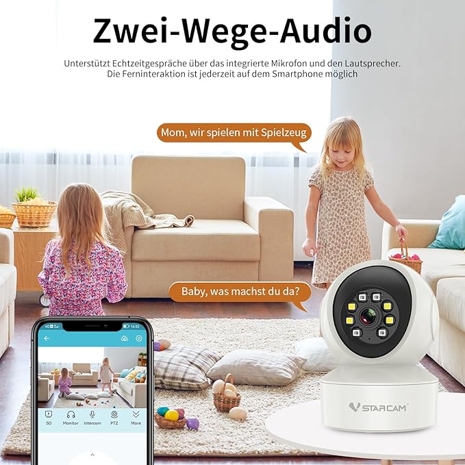 VSTARCAM 1080P One Lens Indoor Security Cameras Wireless WiFi, Color Night Vision, Motion Detection, Two-Way Audio