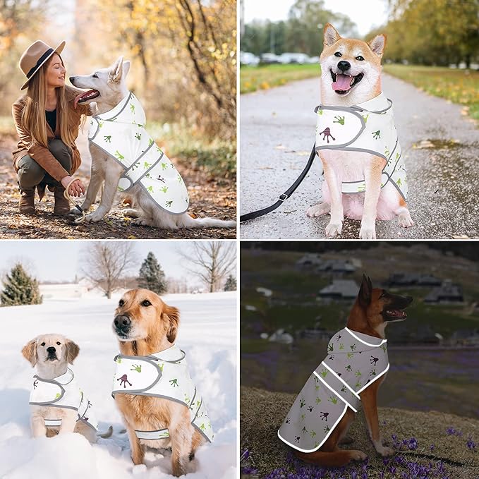 Dog Raincoats for Large Dogs Waterproof Hooded Rain Jacket with Reflective Strips Leash Hole & Poncho Adjustable Fit (FrogPaw,L)