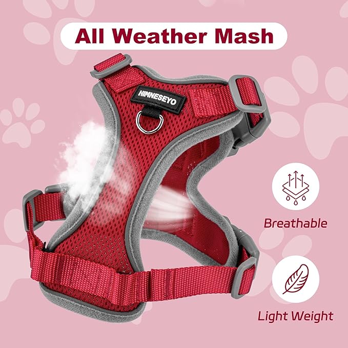 Small Dog Harness and Leash Set，No Pull Adjustable Pet Harness for Small Dogs ，Breathable Mesh Reflective Dog Vest Harness (Red, S)
