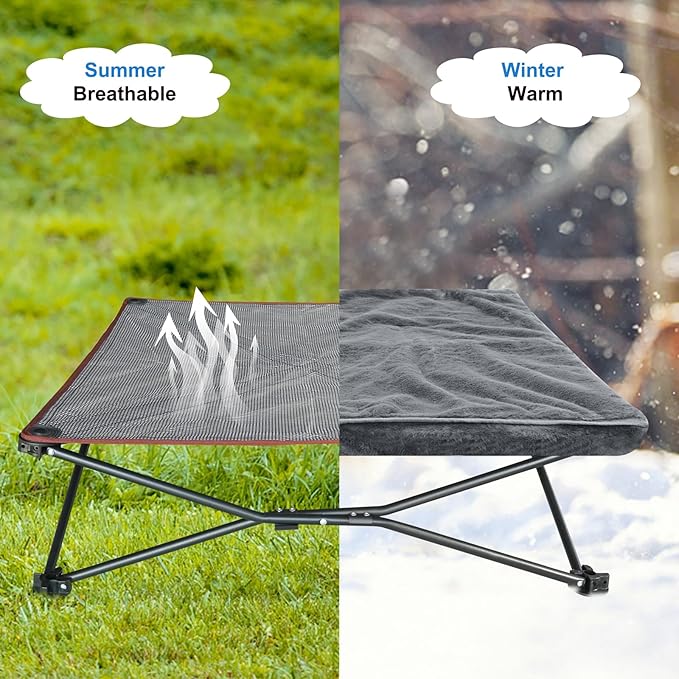 unp Elevated Cooling Dog Bed - 36 x 36 x 10 inch Foldable Pet Bed - Washable Plush Cover & Carrying Bag Breathable Dog Camping Chair (Brown, L)