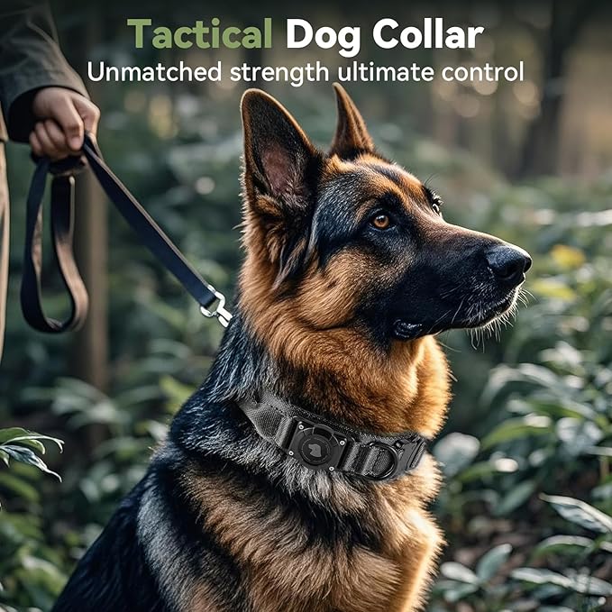 2025 Upgrade Waterproof AirTag Dog Collar, Military Tactical Dog Collar with AirTag Holder, Comfortable Control Handle and Metal Buckle, GPS Dog Collar Holder for Medium to Large Dogs (Black, XL)