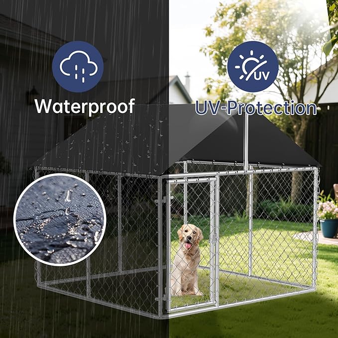 Outdoor Dog Enclosure Heavy Duty Dog Kennel House Mesh Dog Big Cage Pet Kennel Steel Fence with Secure Lock