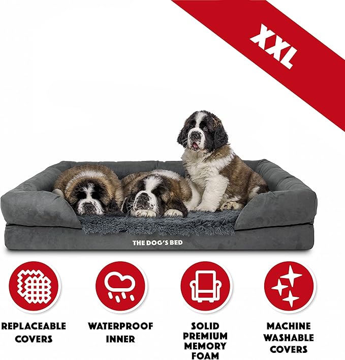 The Dog’s Bed Medium Oxford Grey, Memory Foam, Pain Relief: Arthritis, Hip & Elbow Dysplasia, Post Surgery, Lameness, Supportive, Calming, Waterproof Washable Cover, Veterinary Approved