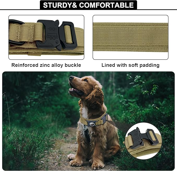 Tactical AirTag Dog Collar Leash Set - Heavy Duty, Adjustable GPS Collar Compatible with Apple AirTag, with Holder & Control Handle for Medium/Large Dogs [ Brown, L ]