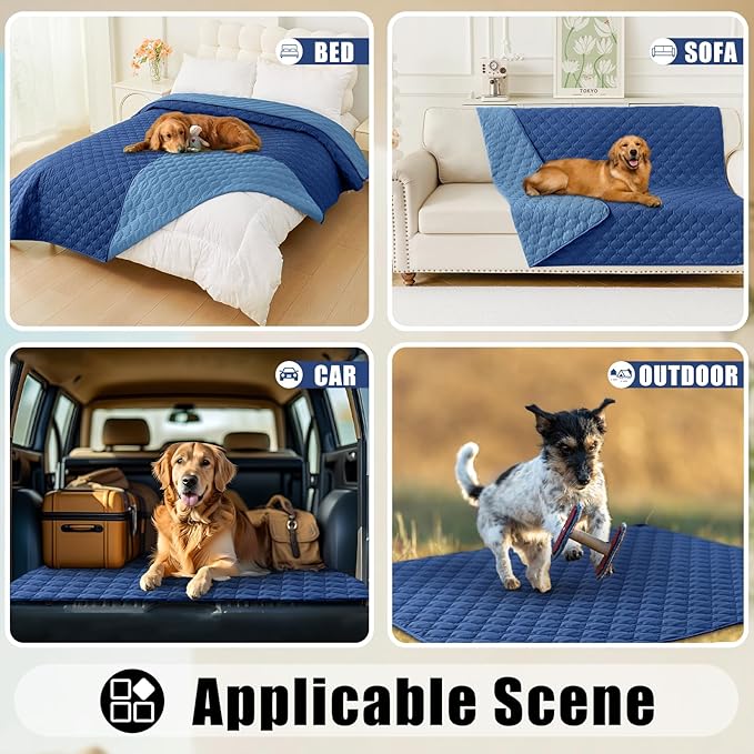 Smiry Waterproof Dog Bed Cover Blanket, Soft Reversible Pet Blanket, Washable Leakproof Cats Dogs Couch Cover for Sofa, Couch, Furniture, Plaid (82x82 Inch, Navy/Blue)