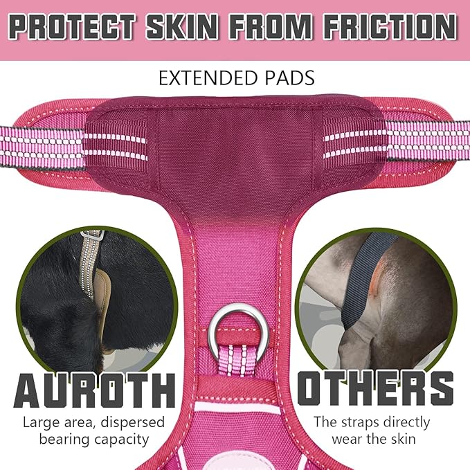 Auroth Tactical Dog Harness for Large Dogs No Pull Adjustable Pet Harness Reflective K9 Working Training Easy Control Pet Vest Military Service Dog Harnesses Rose Red M