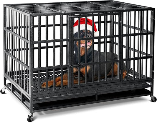 Oranland 48 inch Heavy Duty Indestructible Dog Crate,2025 New Upgraded Reinforced Baseplate for Large Dogs,XL Dog Crate for High Anxiety Dogs/Max Load Capacity 250lbs/Double Door with Wheels