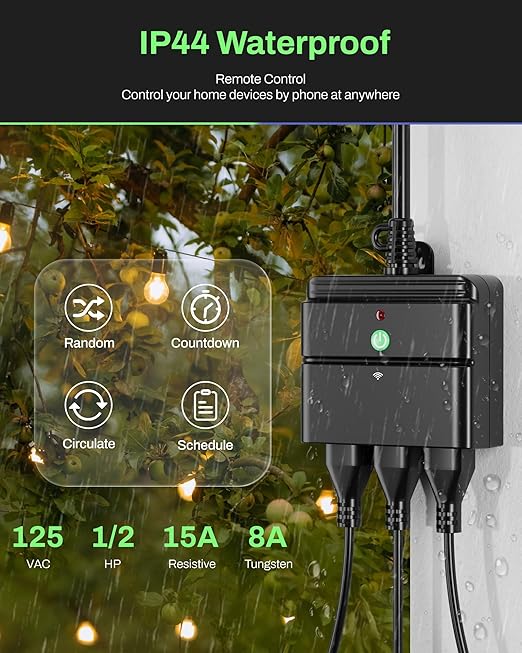 BN-LINK Smart Wi-Fi Outdoor Smart Plug, Heavy Duty Wi-Fi & Bluetooth Smart Plug with 3 Outlets, Alexa Smart Plugs for Alexa Devices & Google Assistant, Weatherproof IP44, No Hub Required, ETL Listed