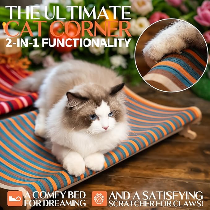 DIY Felt Cat Scratcher Bed, Durable Scratching Pad for Indoor Cats, Sturdy Solid Beech Wooden Cats Scratcher, Lounger & Sleep & Scratch (Extra-Larger), Brown