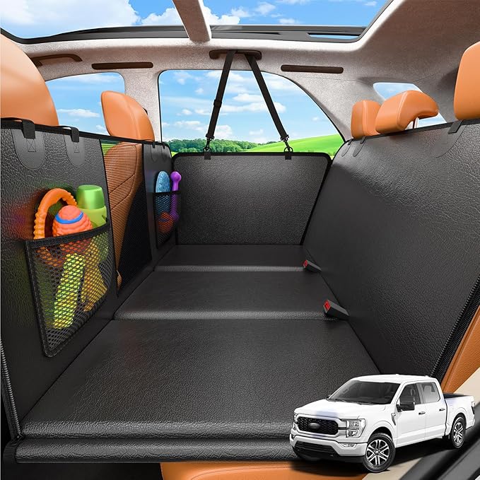 URPOWER PU Leather Back Seat Extender for Dogs – Hard Bottom Dog Car Seat Cover Holds 550 lbs, Anti-Scratch & Waterproof Dog Hammock for Full Size Trucks, Dogs Car Bed Pet Backseat Protector
