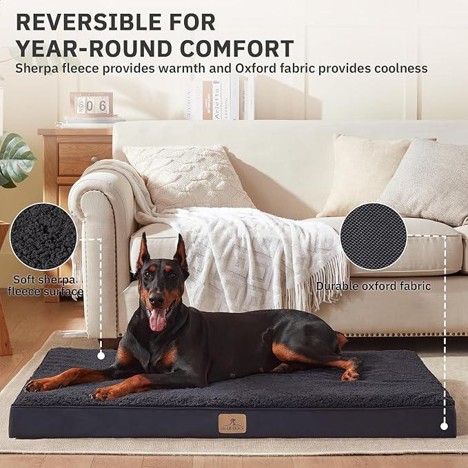 Bedfolks Orthopedic Dog Bed for Jumbo Dogs - Egg Foam Dog Crate Bed with Removable Waterproof Cover, Pet Bed Mat Suitable for Dogs and Pets Up to 120 lbs (48 x 30 x 3.5 inches, Black)